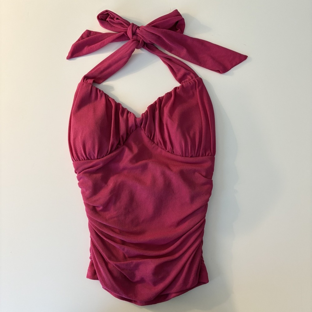 Y2K Babydoll Bias Cut Halter Top Pink Sz S? Ruched Meshy Coquette Indie Feminine